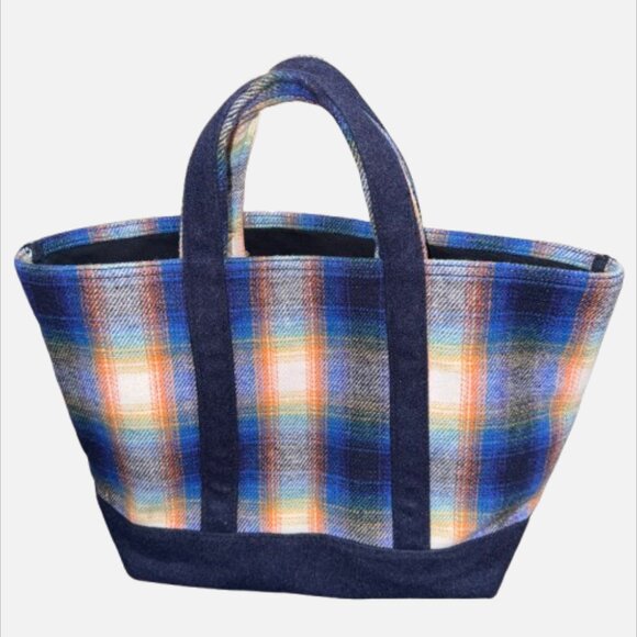 Gap + Pendleton Woolen Mills Orange, Blue and Green Plaid Tote Bag 17"x14"x6" - Picture 1 of 6